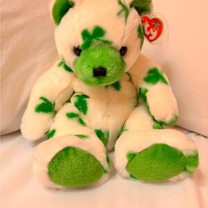 Ty Plush Bear with Green and White Pattern